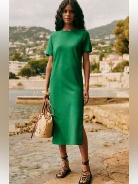 NWT Sezane Emy t-shirt midi dress Summer Green size M
